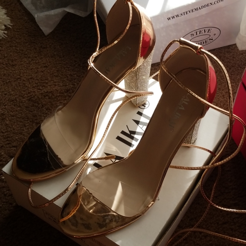 Rose Gold Rhinestone Heels - Picture 2 of 3